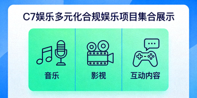 C7娱乐多元化合规娱乐项目集合展示 - 包括音乐、影视、互动内容等图标